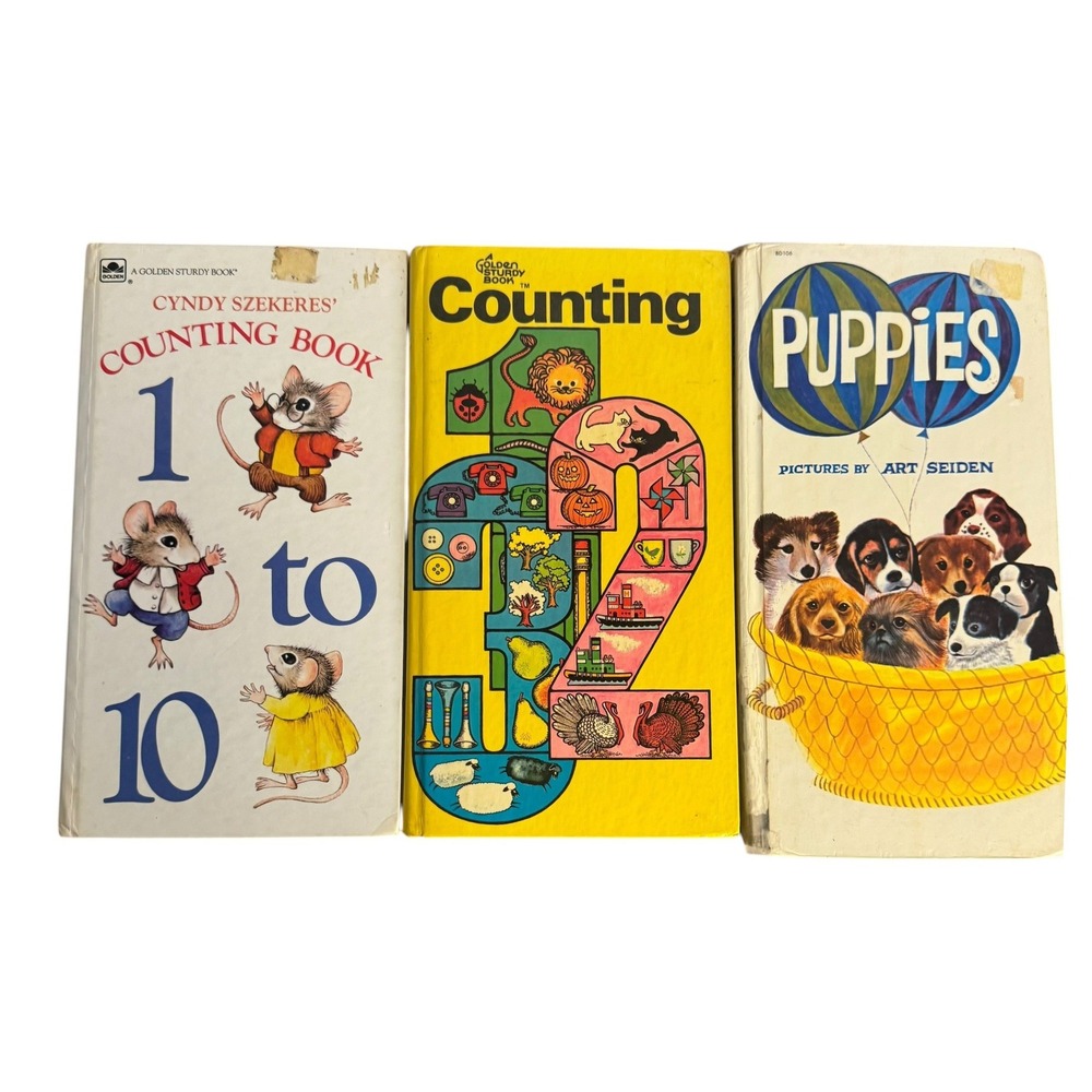 Vintage 60s Golden Sturdy Board Book Lot 3 Counting Puppies Cyndy Szekeres